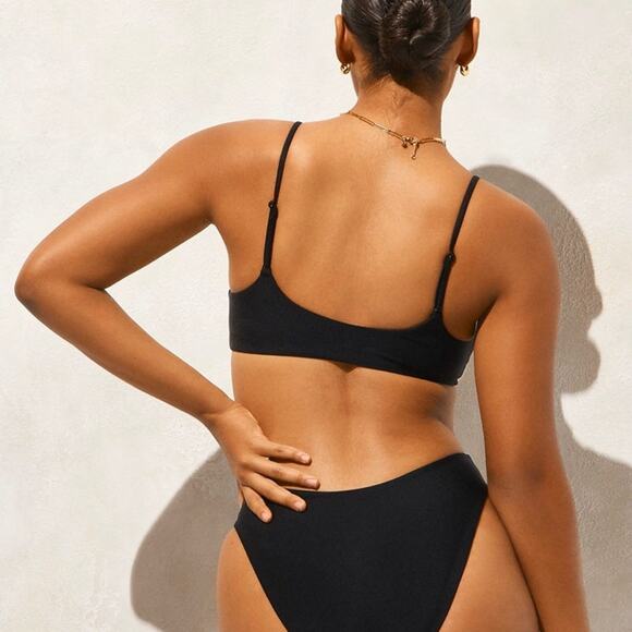 J.Crew Classic Sculpt Lana Bikini Top WMN S Black V-Neck Removable Pads Swimwear - Picture 2 of 9